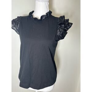 Sea Black Sequined Flutter Sleeve Tee Sz S
